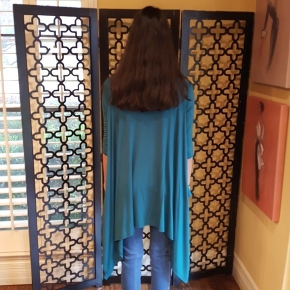 💗TEAL  LONG SWING‎ TUNIC ASYMMETRICAL BLOUSE  TOP SIZE SMALL - Picture 4 of 7